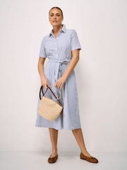 Crew Clothing Blue Fearne Cotton Seersucker Midi Shirt Dress - Image 3 of 5
