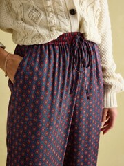 Joules Red & Navy Satin Wide Leg Trousers - Image 4 of 8