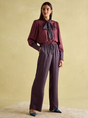 Joules Red & Navy Satin Wide Leg Trousers - Image 7 of 8