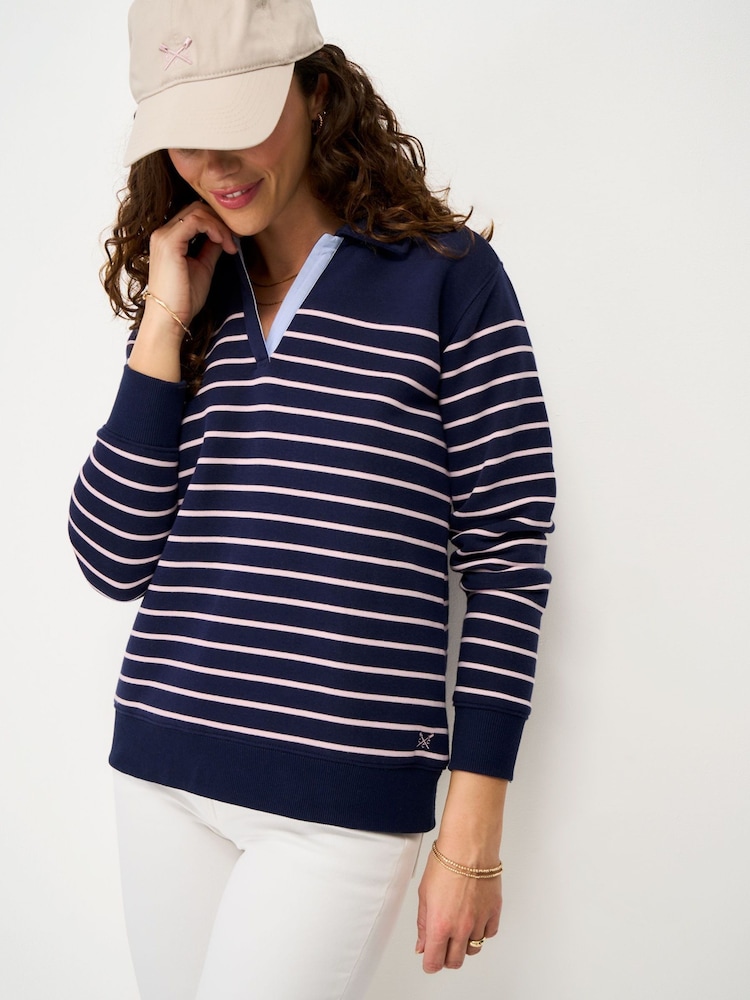 Crew Clothing Navy Blue Sandy Flip-Collar Sweatshirt - Image 1 of 5