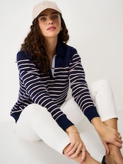 Crew Clothing Navy Blue Sandy Flip-Collar Sweatshirt - Image 3 of 5