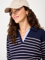 Crew Clothing Navy Blue Sandy Flip-Collar Sweatshirt - Image 4 of 5