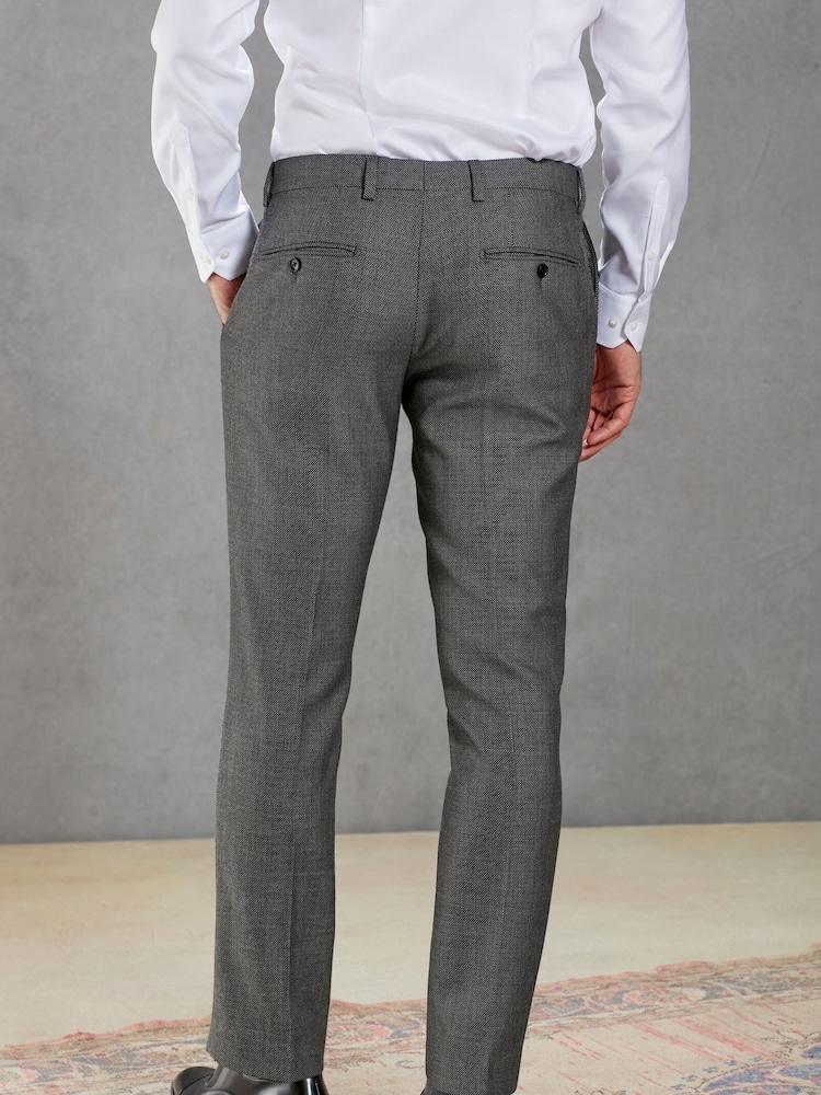 Grey Slim Signature Empire Mills 100% Wool Birdseye Suit: Trousers - Image 2 of 8