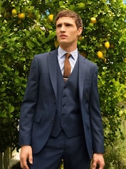 Blue Slim Fit Textured Wool Suit Jacket - Image 1 of 11