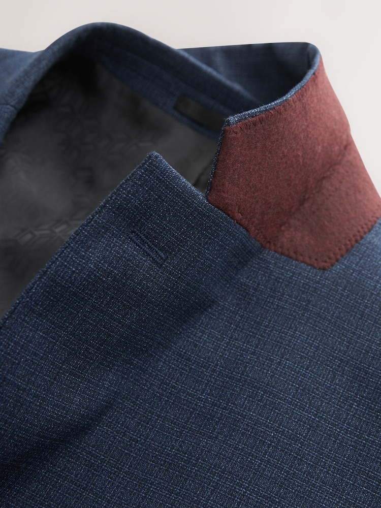 Blue Slim Fit Textured Wool Suit Jacket - Image 13 of 13