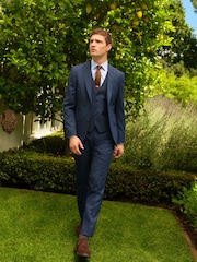 Blue Slim Fit Textured Wool Suit Jacket - Image 2 of 11