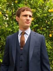 Blue Slim Fit Textured Wool Suit Jacket - Image 4 of 11
