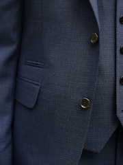 Blue Slim Fit Textured Wool Suit Jacket - Image 5 of 11