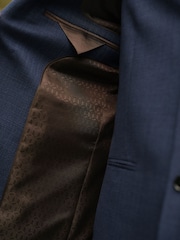 Blue Slim Fit Textured Wool Suit Jacket - Image 6 of 11
