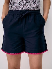 Crew Clothing Blue Cotton Linen Blend Edge Stitch Shorts - Image 1 of 5