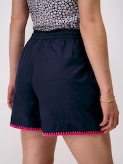 Crew Clothing Blue Cotton Linen Blend Edge Stitch Shorts - Image 2 of 5