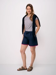 Crew Clothing Blue Cotton Linen Blend Edge Stitch Shorts - Image 3 of 5