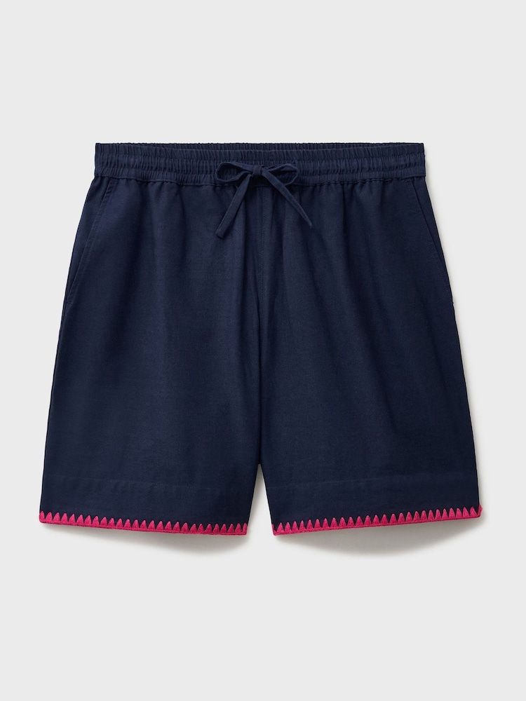 Crew Clothing Blue Cotton Linen Blend Edge Stitch Shorts - Image 5 of 5 Crew Clothing Blue Cotton Linen Blend Edge Stitch Shorts - Image 5 of 5