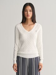GANT Light Cream Stretch Cotton Cable Knit Jumper - Image 1 of 5
