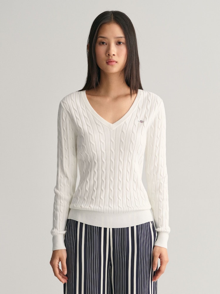 GANT Light Cream Stretch Cotton Cable Knit Jumper - Image 1 of 5