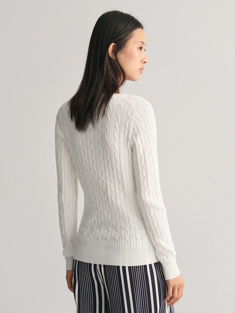 GANT Light Cream Stretch Cotton Cable Knit Jumper - Image 2 of 5