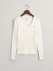 GANT Light Cream Stretch Cotton Cable Knit Jumper - Image 5 of 5