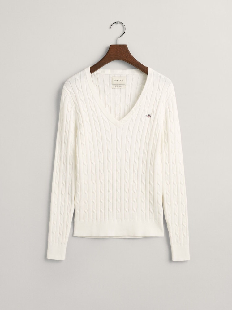 GANT Light Cream Stretch Cotton Cable Knit Jumper - Image 5 of 5