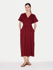 Jigsaw Red Linen Pintuck Waist Dress - Image 1 of 5