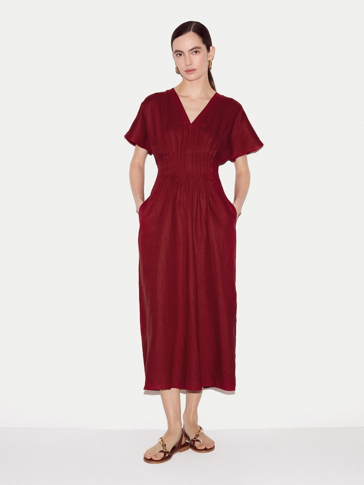 Jigsaw Red Linen Pintuck Waist Dress - Image 1 of 5
