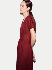 Jigsaw Red Linen Pintuck Waist Dress - Image 3 of 5