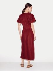Jigsaw Red Linen Pintuck Waist Dress - Image 4 of 5