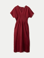 Jigsaw Red Linen Pintuck Waist Dress - Image 5 of 5