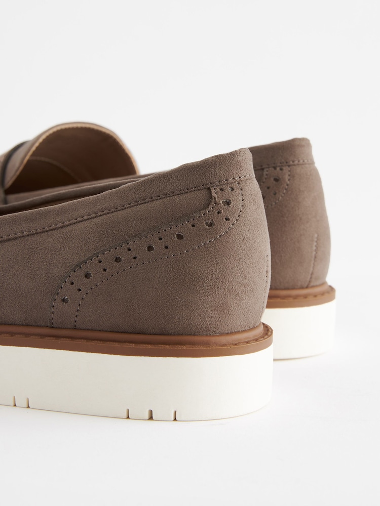 Neutral Brown Regular/Wide Fit Forever Comfort® Brogue Detail Chunky Sole Loafers - Image 5 of 5