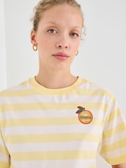 Oliver Bonas Orange Yellow & White Striped Orange Embroiderd T-Shirt - Image 1 of 8