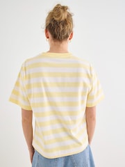 Oliver Bonas Orange Yellow & White Striped Orange Embroiderd T-Shirt - Image 2 of 8