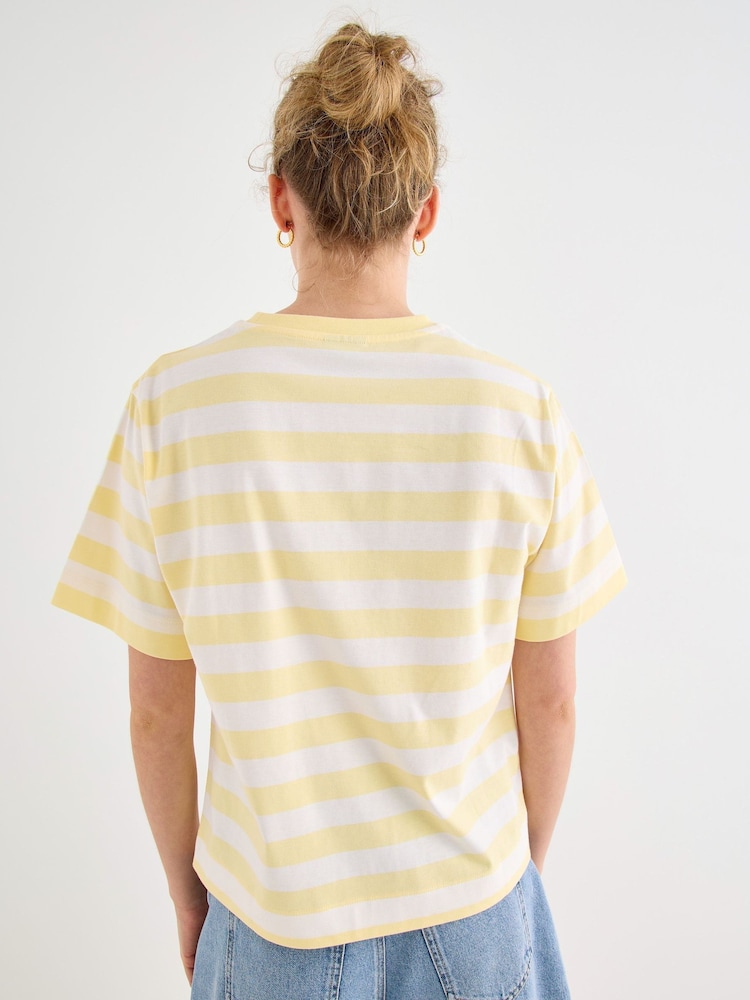 Oliver Bonas Orange Yellow & White Striped Orange Embroiderd T-Shirt - Image 2 of 8