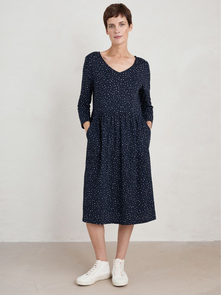 Seasalt Cornwall Blue Three Quarter Sleeve Brush Drawing Dress - Image 1 of 5