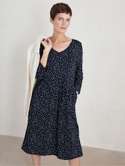 Seasalt Cornwall Blue Three Quarter Sleeve Brush Drawing Dress - Image 3 of 5