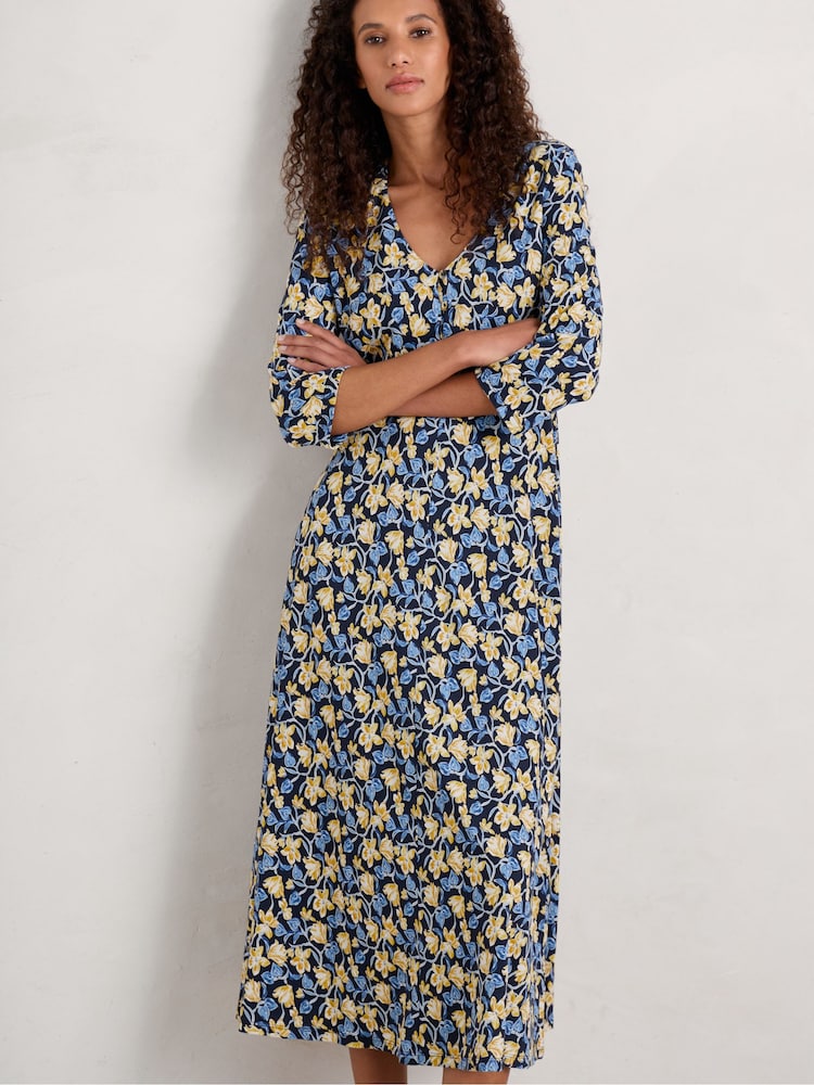 Seasalt Cornwall Blue Ava Jersey V-Neck Dress - Image 1 of 8
