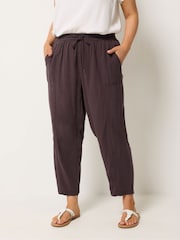Yours Curve Purple Chambray Barrel Leg Trousers - Image 1 of 5