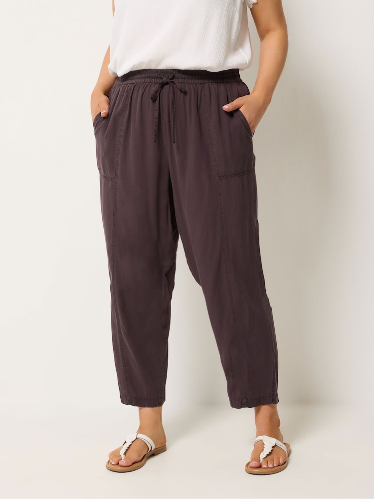 Yours Curve Purple Chambray Barrel Leg Trousers - Image 1 of 5 Yours Curve Purple Chambray Barrel Leg Trousers - Image 1 of 5