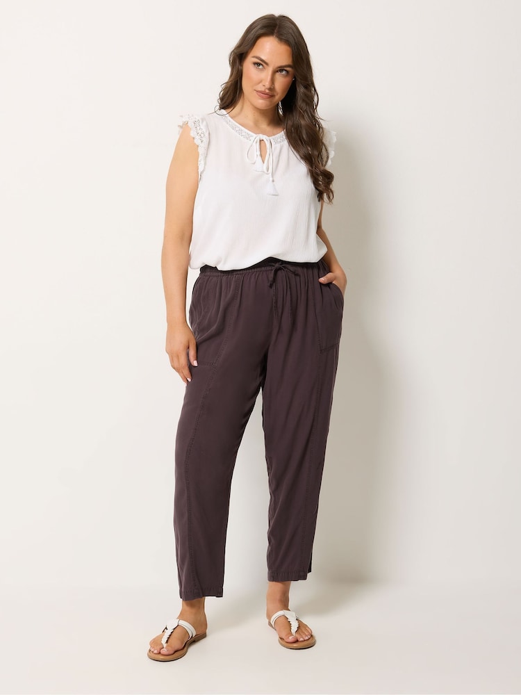 Yours Curve Purple Chambray Barrel Leg Trousers - Image 2 of 5 Yours Curve Purple Chambray Barrel Leg Trousers - Image 2 of 5