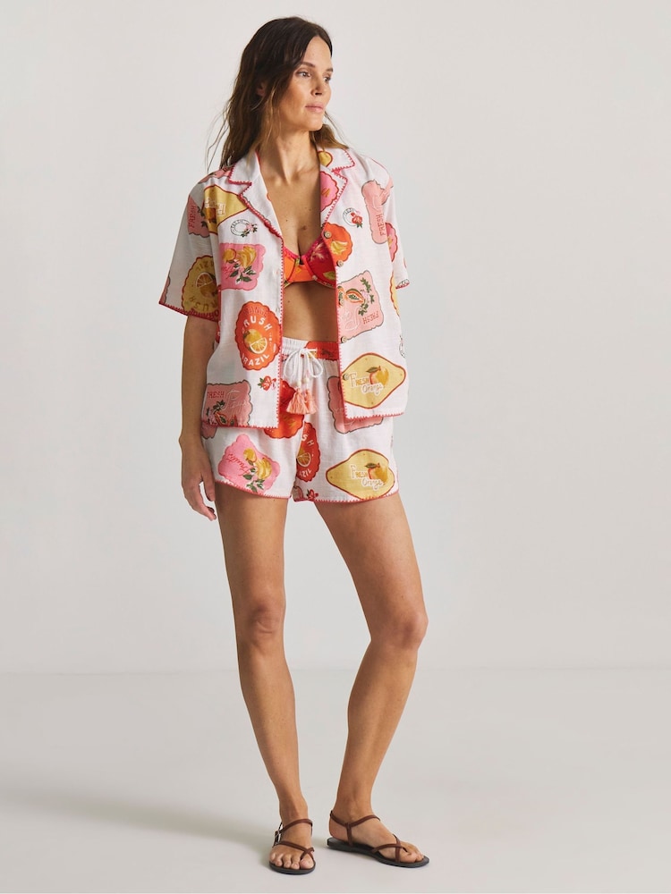 Figleaves White Sticker Print Co-Ord Top and Short Set - Image 1 of 4 Figleaves White Sticker Print Co-Ord Top and Short Set - Image 1 of 4