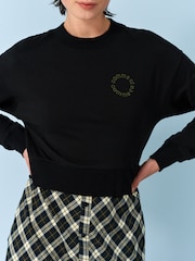 Schwarz Khaki kariert - Kariertes Kleid mit Sweatshirt-Lage und Grafik - Bild 3 von 6