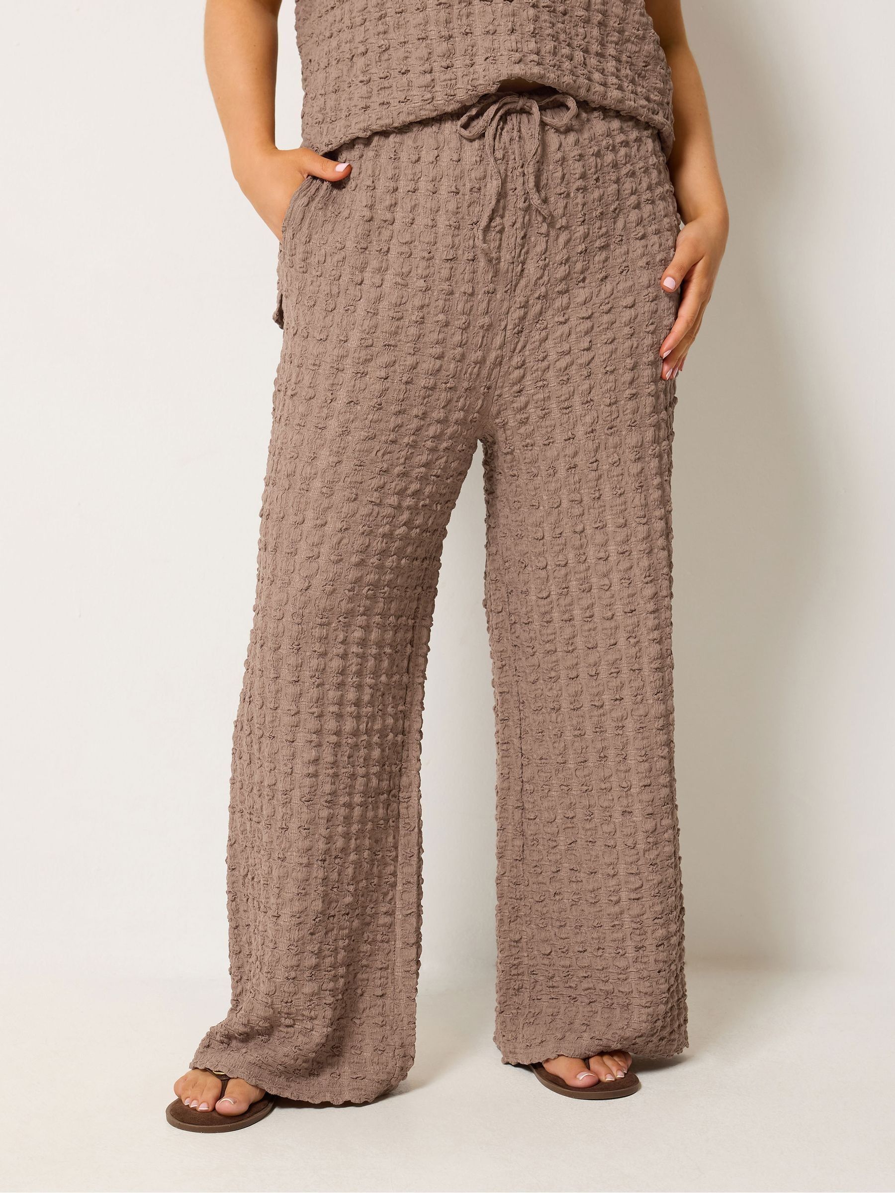 Buy Yours Curve Brown Bubble Textured Wide Leg Trousers from Next USA