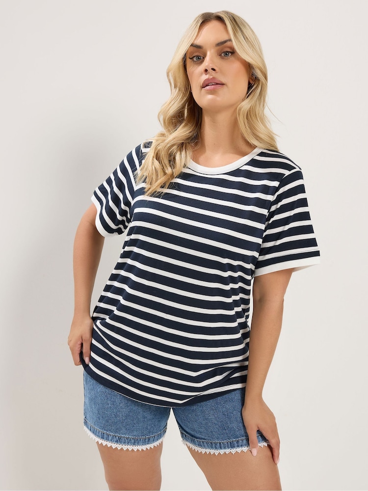 Yours Curve Blue Contrast Sleeve Top - Image 1 of 5 Yours Curve Blue Contrast Sleeve Top - Image 1 of 5