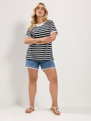 Yours Curve Blue Contrast Sleeve Top - Image 2 of 5
