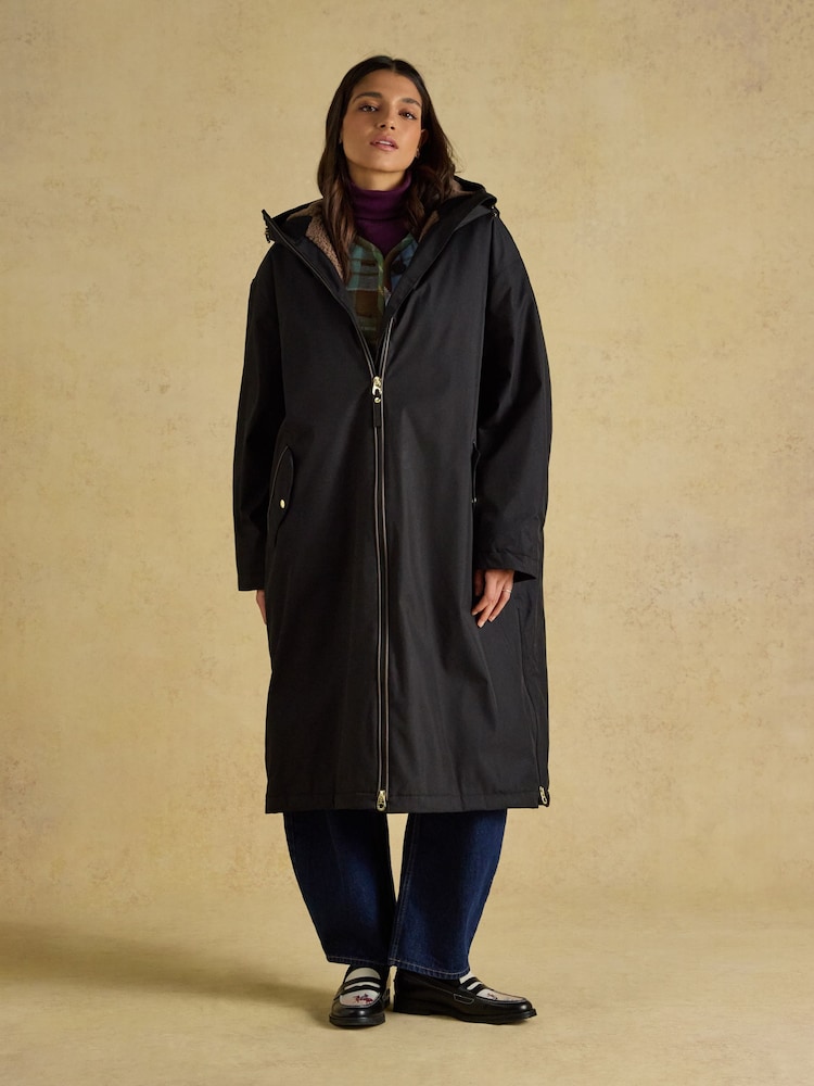 Joules Coverall Black Oversized Fleece Lined Waterproof Coat - Image 1 of 12 Joules Coverall Black Oversized Fleece Lined Waterproof Coat - Image 1 of 12