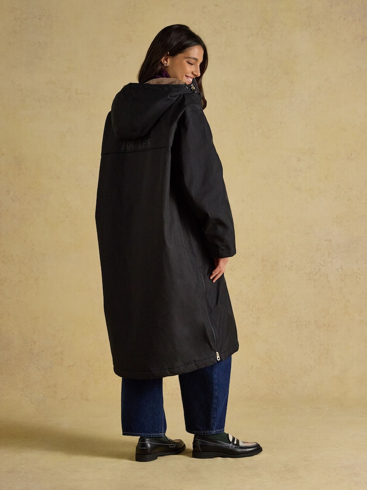 Joules Coverall Black Oversized Fleece Lined Waterproof Coat - Image 2 of 12 Joules Coverall Black Oversized Fleece Lined Waterproof Coat - Image 2 of 12