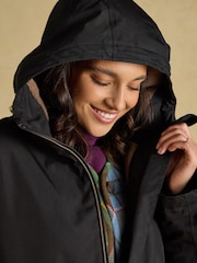 Joules Coverall Black Oversized Fleece Lined Waterproof Coat - Image 9 of 12