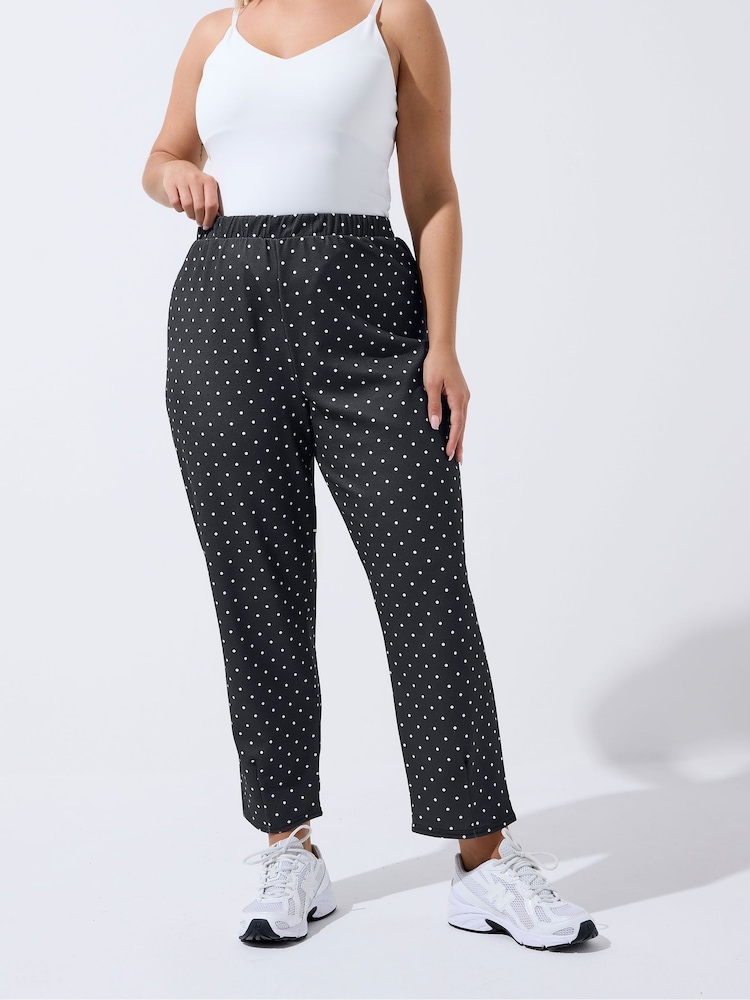 Yours Curve Black Limited Barrel Pin Dot Trousers - Image 1 of 5 Yours Curve Black Limited Barrel Pin Dot Trousers - Image 1 of 5