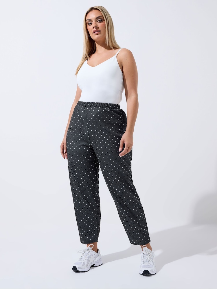 Yours Curve Black Limited Barrel Pin Dot Trousers - Image 2 of 5 Yours Curve Black Limited Barrel Pin Dot Trousers - Image 2 of 5