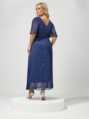 Yours Curve Blue London Metallic Pleated Wrap Dress - Image 3 of 5
