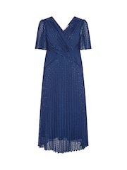 Yours Curve Blue London Metallic Pleated Wrap Dress - Image 5 of 5