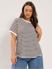 Yours Curve Brown Contrast Sleeve Top - Image 1 of 5